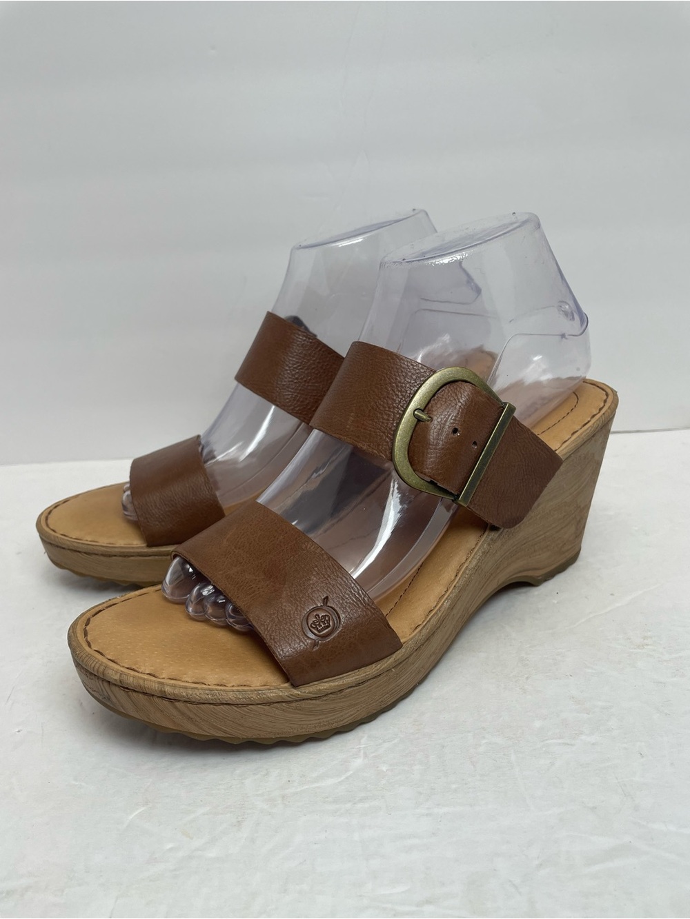 Born Emily Wedge Brown Leather Platform Sandals Size 8 Chunky, Straps & Buckle